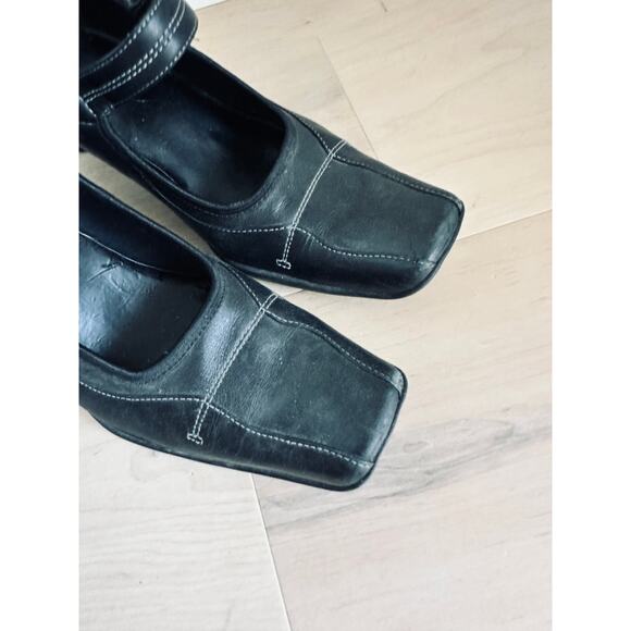 Y2K Leather Heeled Mary Janes Black Kenneth Cole Reaction Square Toe Classic - Picture 2 of 7